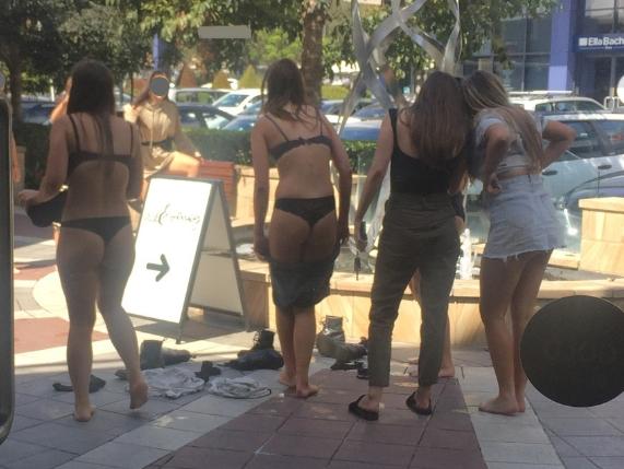 Some of the girls getting dressed after dancing in the fountain. Picture: supplied.