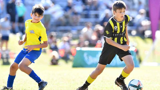 SOCCER: Junior football carnival, Maroochydore. Moreton Bay United V Strikers, U12 boys. Picture: Patrick Woods.