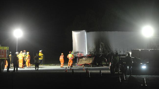 A man has died after a ute crashed into a truck trailer near Coramba Rd, Karangi west of Coffs Harbour on Saturday October 2. Photo: Tim Jarrett