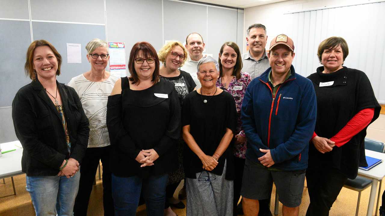 ART FOCUS: Jassy Watson, Adrienne Williams, Shelly Pisani, Di Wills, Shawn Wondunna-Foley, Julie Barratt, Wendy Olsen, Rod Ainsworth, David Quarrell and Melanie Doheny at the inaugural Hothouse Mentoring Program. Picture: Mike Knott BUN220719ART1