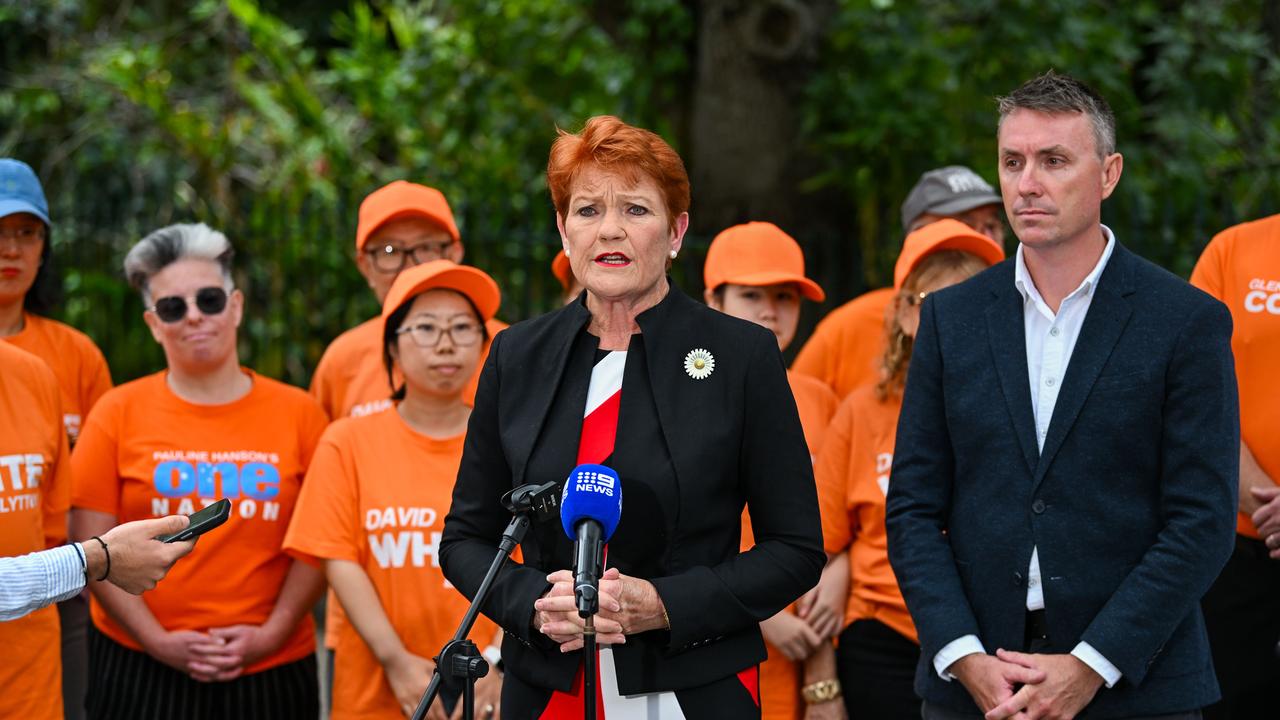 One Nation leader Senator Pauline Hanson with her Keppell candidate James Ashby had both hoped to secure the win. Picture: Dan Peled / NewsWire