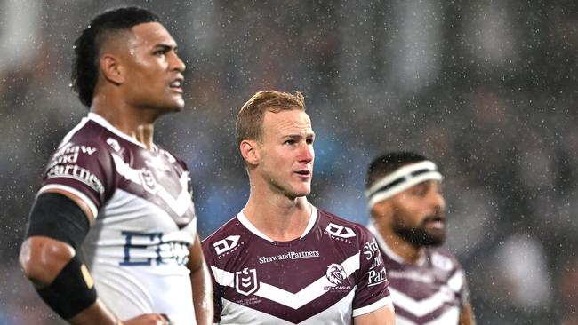 AUCKLAND, NEW ZEALAND - APRIL 13: Daly Cherry-Evans of Manly looks on during the round six NRL match between New Zealand Warriors and Manly Sea Eagles at Go Media Stadium Mt Smart, on April 13, 2024, in Auckland, New Zealand. (Photo by Hannah Peters/Getty Images)