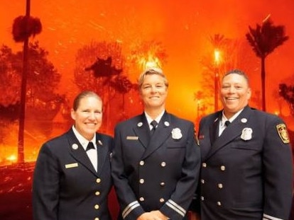 This image, with a doctored background, implies the trio comprise the entirety of the LAFD's leadership.