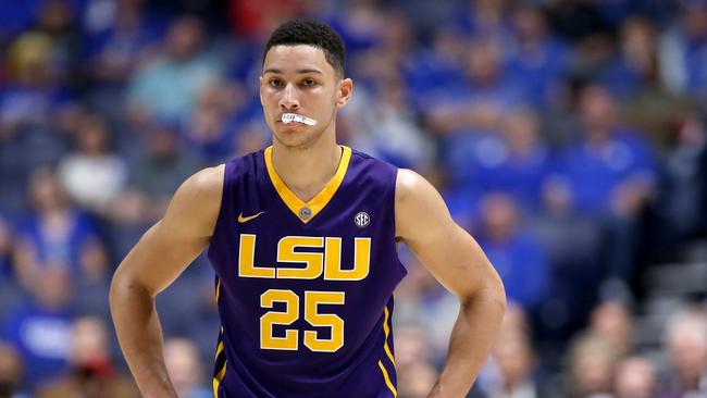 NASHVILLE, TN - MARCH 12: Ben Simmons #25 of the LSU Tigers stands on the court after being charged with a technical foul in the game against the Texas A&M Aggies during the semifinals of the SEC Tournament at Bridgestone Arena on March 12, 2016 in Nashville, Tennessee. Andy Lyons/Getty Images/AFP == FOR NEWSPAPERS, INTERNET, TELCOS & TELEVISION USE ONLY ==