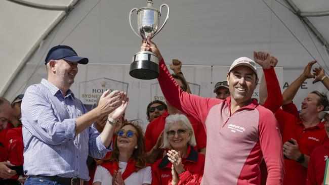 Mark Richards and crew members of Wild Oats XI attend the awards ceremony at Constitution Dock. Picture: Getty Image