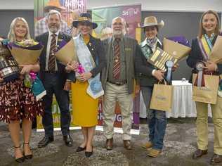 Ashleigh Hedges of Yeppoon (CQ Showgirl), Trevor Beckingham (General Manager Qld Ag Show), Shannyn Hopkins of Marlborough (CQ Showgirls runner-up), Peter Curtis (President CQ Sub Chamber), Olivia Lindley of Marlborough (Rural Ambassador) and Claire Patterson of Marlborough (Rural Ambassador runner-up) at the awards. Picture: Jann Houley
