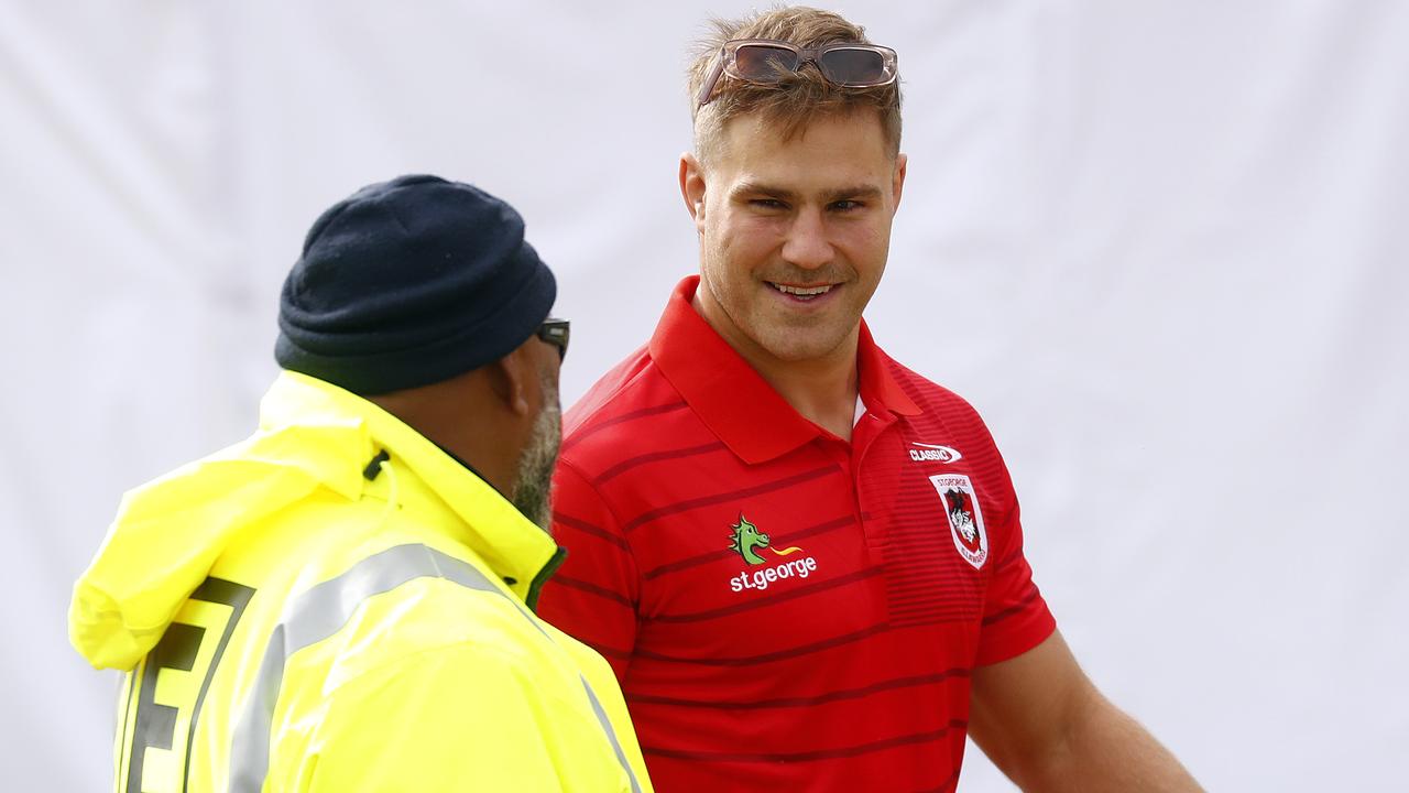 Jack de Belin arrives for the Dragons’ NSW Cup clash at Lidcombe Oval. Picture: Sam Ruttyn