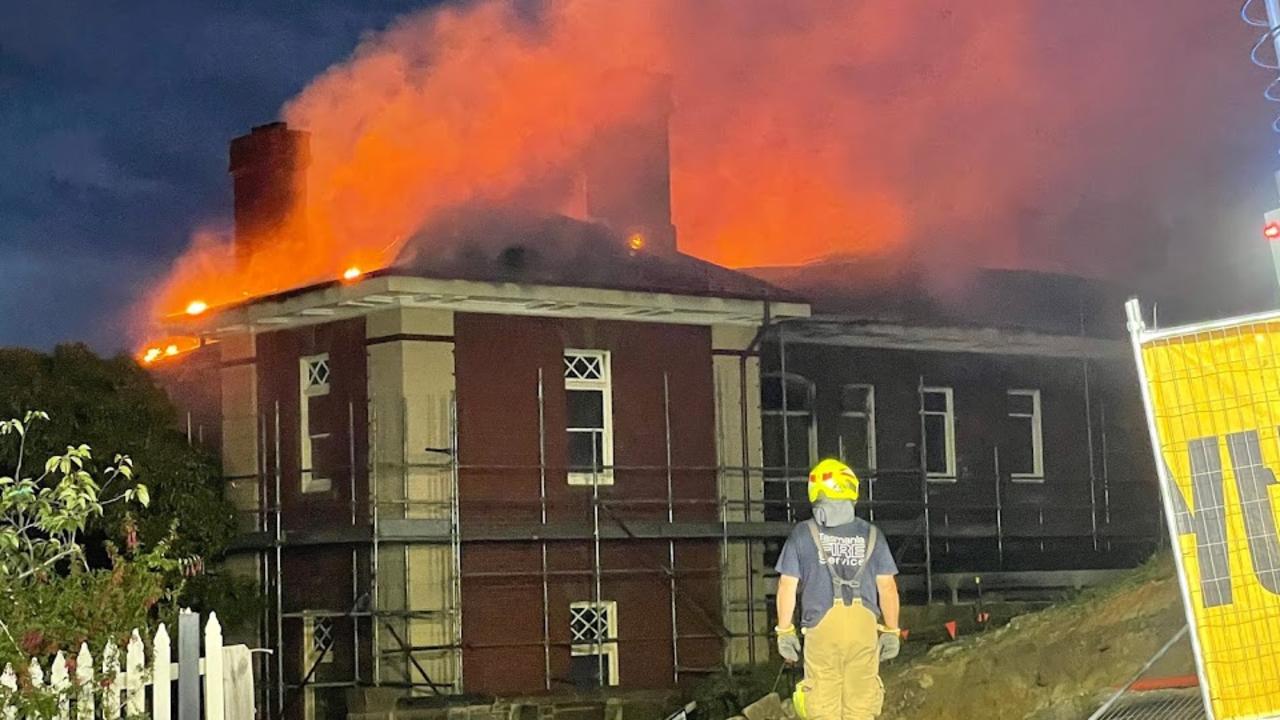 Fire crews respond to a fire at Peacock Centre. Picture: Cameron Whiteley