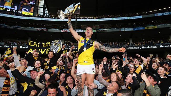 The Tigers' Dustin Martin celebrates with the Premiership Cup after Richmond defeated the Adelaide Crows in the 2017 AFL Grand Final at the MCG. Picture: Phil Hillyard