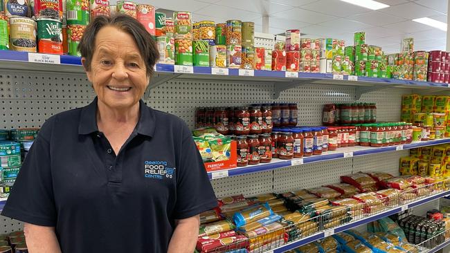 Geelong Food Relief Centre executive assistant Helen Nihill inside the mini mart at North Geelong. She has seen a massive increase in people using the service.