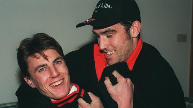 Superstar Essendon forwards Matthew Lloyd and Scott Lucas in 1998.