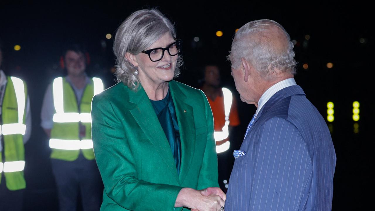 Australia's Governor-General Sam Mostyn greeted the King on Friday night. Picture: NewsWire/Brook Mitchell