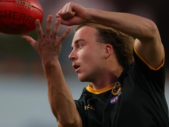 PERTH, AUSTRALIA - JUNE 30: Clay Hall of Western Australia warms up before the 2023 AFL National Championships U18 Boys match between Western Australia and Vic Country at the WACA on June 30, 2023 in Perth, Australia. (Photo by Paul Kane/AFL Photos/via Getty Images)