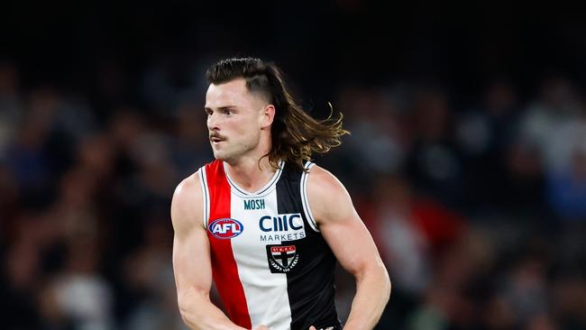 St Kilda defender Jack Sinclair could miss the opening match of the season against Geelong with a calf strain. Picture: Dylan Burns / Getty Images