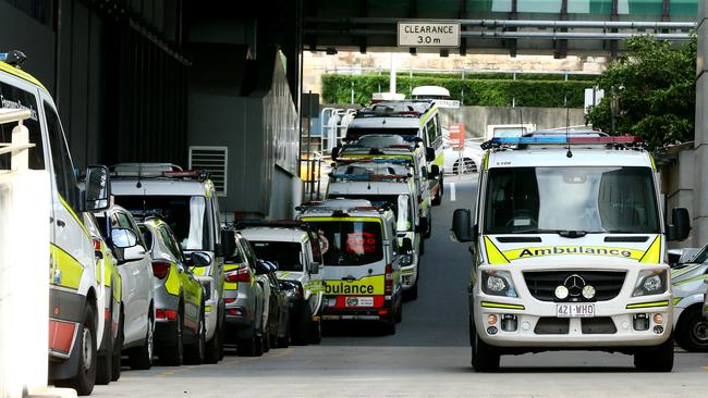 Ambulances ramped at the Royal Brisbane and Women’s Hospital. File picture: David Clark