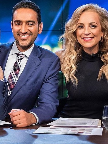 Waleed Aly and Carrie Bickmore on the set of The Project.