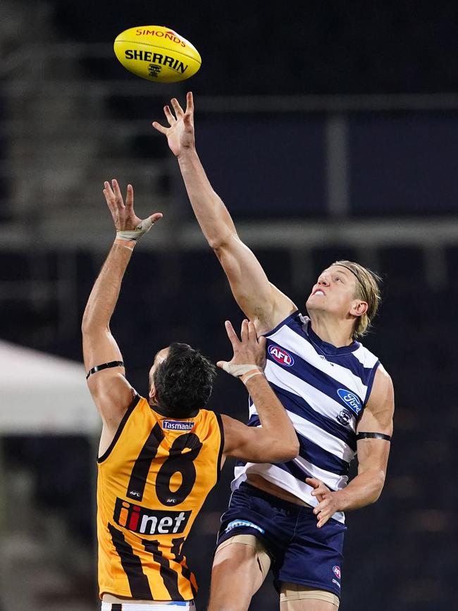 Rhys Stanley and Jon Ceglar are vying for the No. 1 ruck role at Geelong.