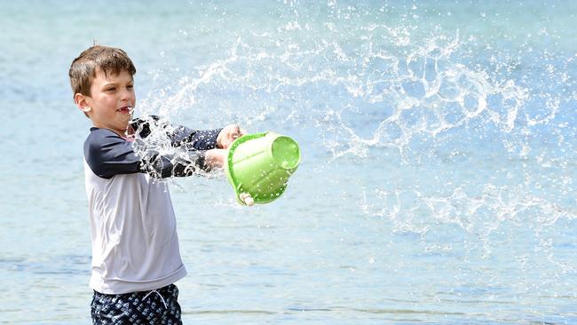 Reuben Deppeler having fun at Portarlington beach. Picture: David Smith