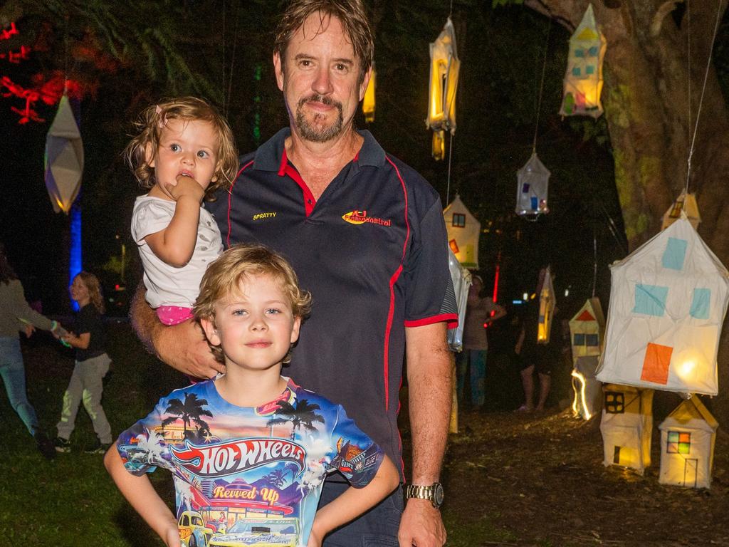 Holly Spratt, Harvey Spratt, Jason Spratt and Ghost at Daly Bay Illuminate Queens Park Goldsmith Street, East Mackay Thursday 5 October 2023 Picture:Michaela Harlow