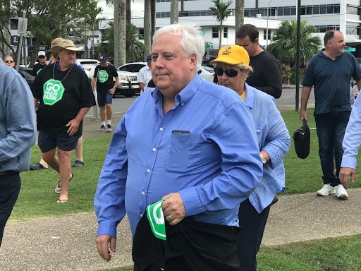 Clive Palmer at the Adani protest in Queensland today. Picture: Steve Pohlner