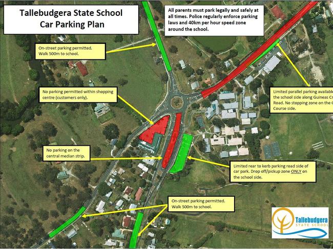 A car parking plan supplied to parents of children at Tallebudgera State School. Picture: Supplied