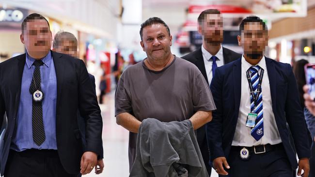 Eddie Hayson arrives at Sydney domestic airport from the Gold Coast in February 2024 after being arrested for drug importation. Picture: Sam Ruttyn