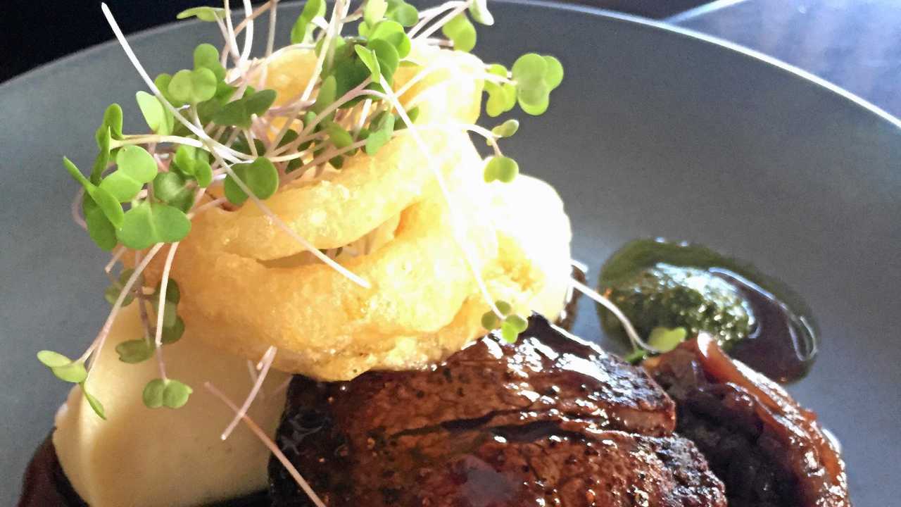 MAIN: Prime aged wagyu beef is served with a gorgonzola mash. Picture: Michele Sternberg