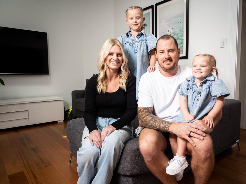 Jesse and Brenden Lemme with their daughters Brooklyn, 2 and Jordyn 6 at their home in Mount Annan. Picture: Tom Parrish