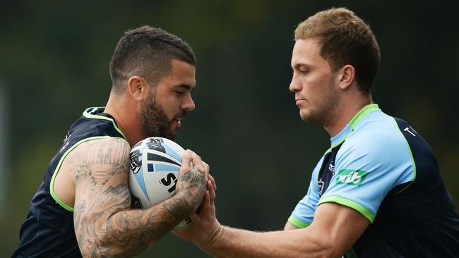 Adam Reynolds (L) and Matt Moylan (R) were Blues halves partners. Picture: Matt King/Getty