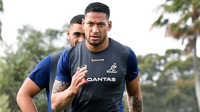 Israel Folau during Wallabies training at Sanctuary Cove on Monday. Picture: AAP