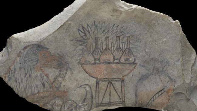 An ostracon showing a baboon eating figs Egypt, Deir el-Medina 19th–20th Dynasties, about 1295–1069 BCE