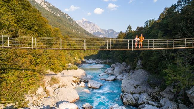 Crossing the Soca River in Slovenia.