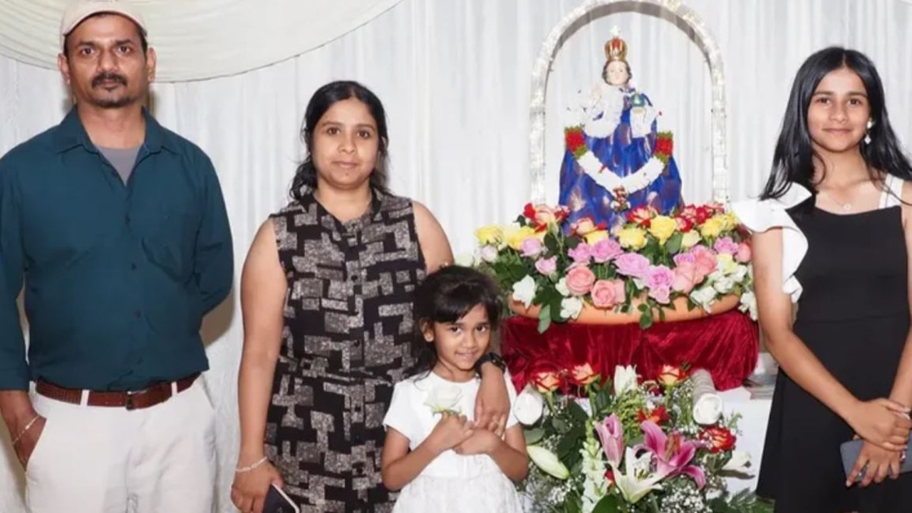 An Aussie father and daughter have died after a bus crash kills 6 in India. The wife and other daughter are in hospital and are desperate to come back to Australia for medical recovery. L-R Dass his wife Sandra Edward, daughters Tash and Angie. Picture: GoFundMe