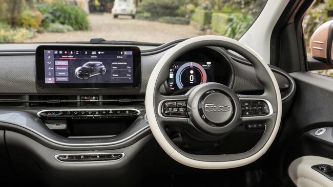 The new Fiat 500e has a classy-looking cabin.