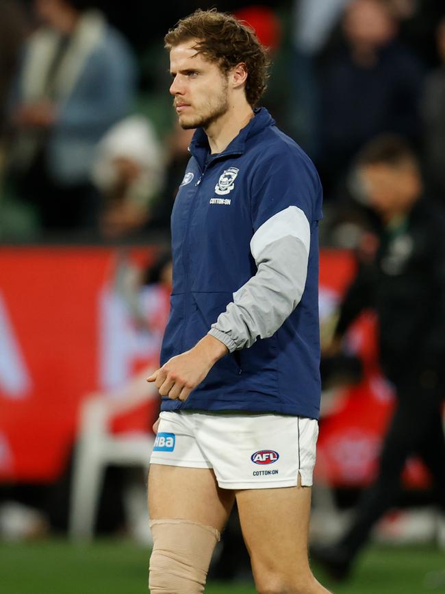 Jake Kolodjashnij was subbed out for Mark O’Connor. Picture: Michael Willson/AFL Photos via Getty Images