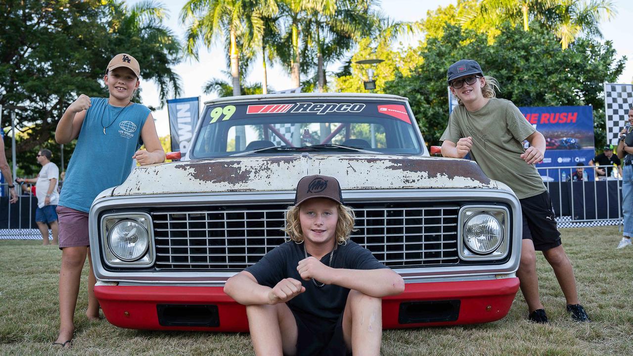 Jax Norris, Phoenix Williams and Zanda Williams at the Driver and Rider signing at Darwin Waterfront for betr Darwin triple crown 2023 Picture: Pema Tamang Pakhrin