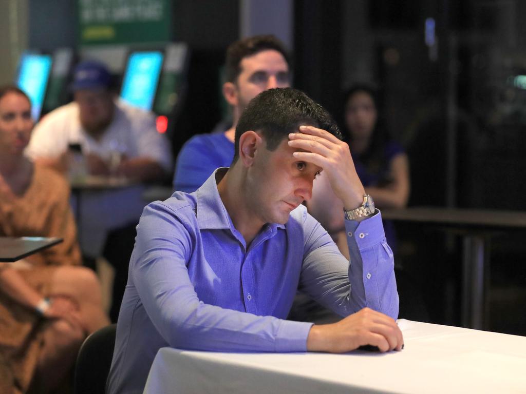 Likely LNP Opposition Leader David Crisafulli watched with sadness the election result on Saturday night. Picture: Scott Powick