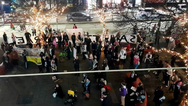 Protesters outside the Inner West Council meeting at Ashfield.