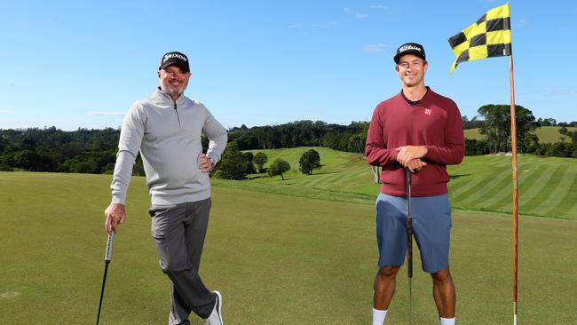 Wayne Perske and Adam Scott at the Maleny Golf Club. Photo: Lachie Millard