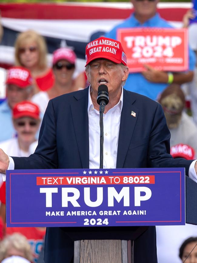 Former US President Donald Trump speaks at a campaign event at Historic Greenbrier Farms in Chesapeake. Picture: Getty