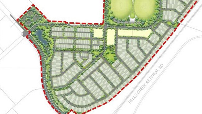 Aerial map of Stockland Aura's proposed sub-precinct 18.1 at Gagalba. Photo: Stockland Aura/Urbis