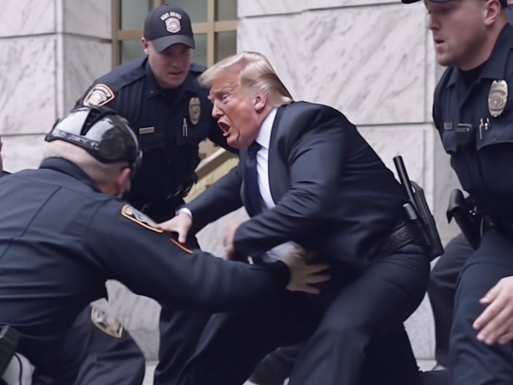 An AI-generated deepfake image of former president Donald Trump being arrested.