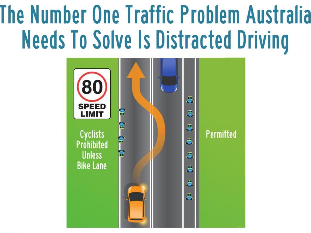 The petition also calls for cyclists to be banned from roads with an 80km/h or more speed limit. Picture: Drivers for registration of cyclists/Facebook