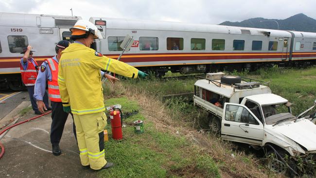 A level crossing accident involving a four-wheel drive and a commuter train at Bentley Park in 2010.