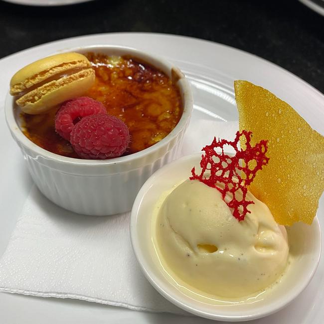 La Vue Waterfront Restaurant's creme brulee with house-made ice cream