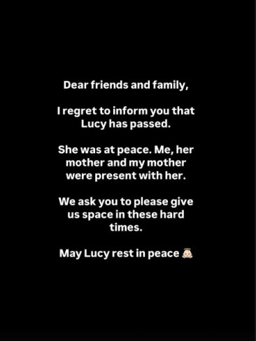 Before sadly sharing the news that she had passed. Picture: Instagram