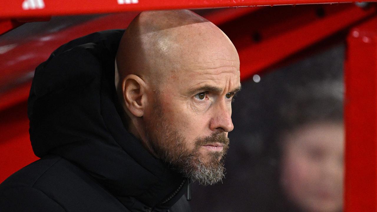 Manchester United's Dutch manager Erik ten Hag reacts ahead of the English FA Cup fifth round football match between Nottingham Forest and Manchester United at The City Ground, in Nottingham, central England, on February 28, 2024. (Photo by Oli SCARFF / AFP) /