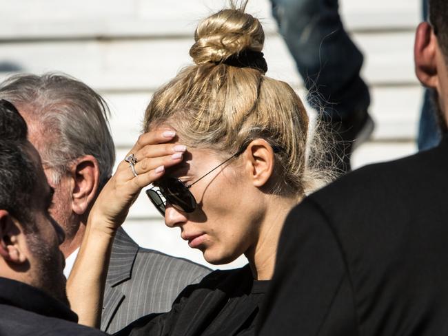 Viktoria Karida at her husband’s funeral. Picture: Angelo Christofilopoulos