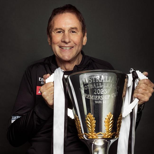 Collingwood president Jeff Browne with the 2023 premiership cup. Supplied