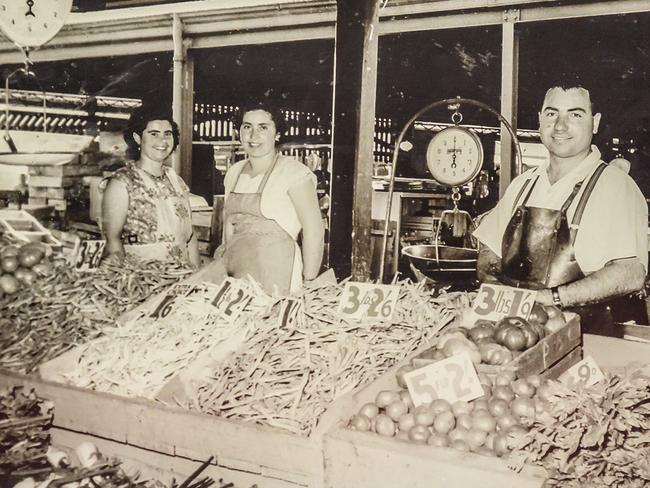 Vegie trader John Pontelandolfo’s business has stayed in the family. Here’s a photo of his parents Nancy and Joseph Pontelandolfo, and far left their cousin, Carmela in 1946. Picture: Sarah Matray